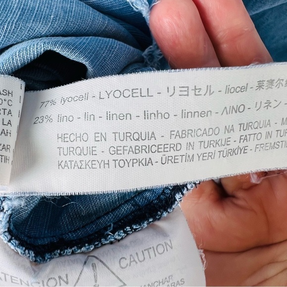 ZARA WOMAN LYOCELL LINEN CHAMBRAY DENIM TUNIC TOP FRAYED HEM SIZE MEDIUM - Picture 4 of 5
